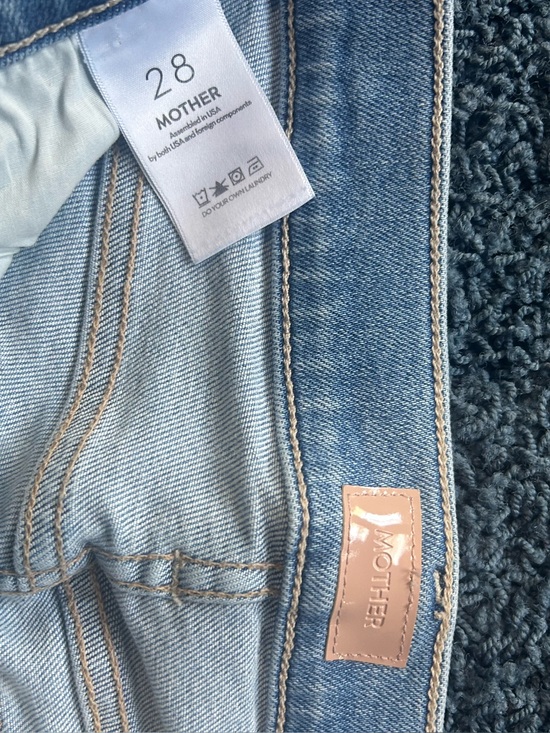 MOTHER Denim - MOTHER Light Blue Denim Jeans with Tan Leather Patch